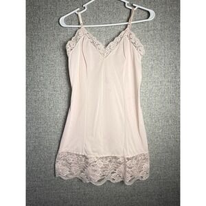 Vintage 80s Made USA Pink Nightgown Nightie Slip Lace Trimmed Size SMALL